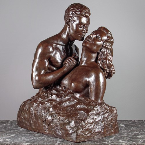 Large Sculpture Of Two Lovers By Lyle Barcey C.1960