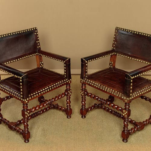 Pair Of 17Th.C Style Leather Armchairs C.1920