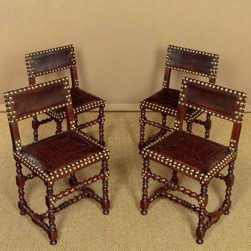 Set Of Four 17Th.C. Style Leather Dining Chairs C.1920