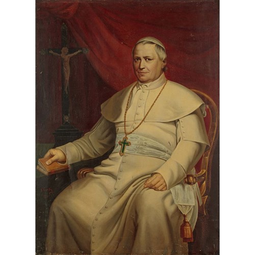 Large Portrait Of Pope Pius XI In Oil On Canvas C.1870