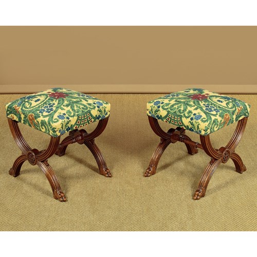 Pair Of Gothic Oak Stools C.1880