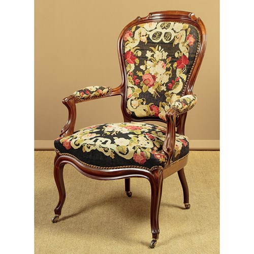 Walnut Armchair With Needlework Covers C.1880