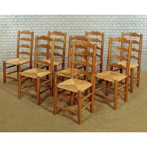 Set Of Eight Rush Seat Ladderback Dining Chairs
