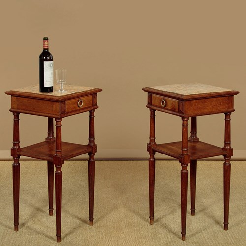 Pair Of Oak & Marble Top Lamp Tables C.1900