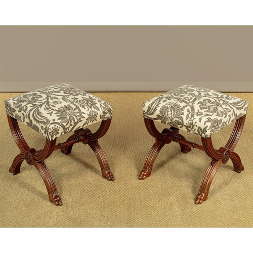 Pair Of Gothic Oak Stools C.1880