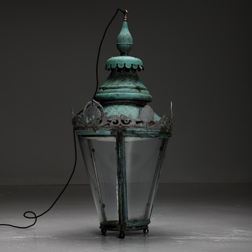 19Th Century Verdigris Copper Lantern
