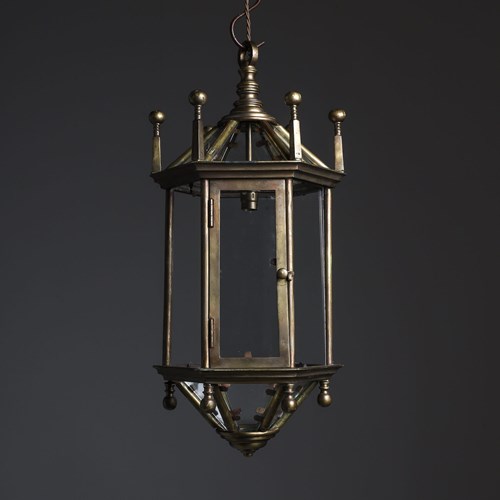 Antique Brass Hexagonal Hall Lantern