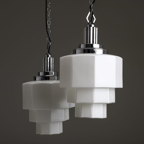 Art Deco Skyscraper Opaline Pendant Light