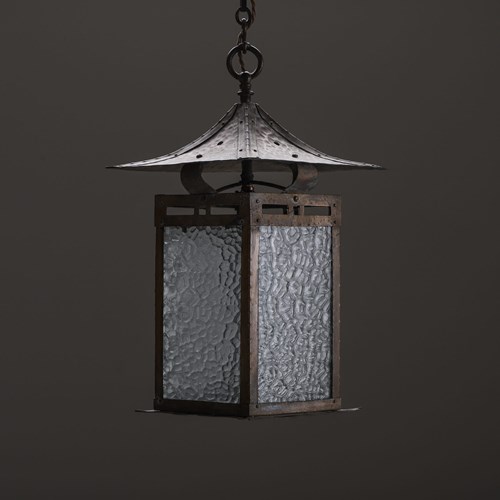 Arts & Crafts Aged Copper Lantern