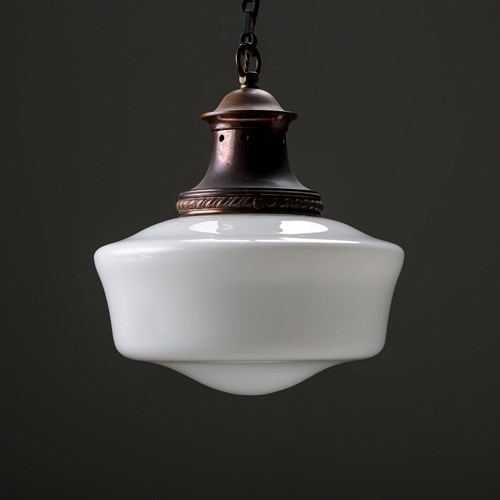 Classic Edwardian School House Opaline Pendant Light