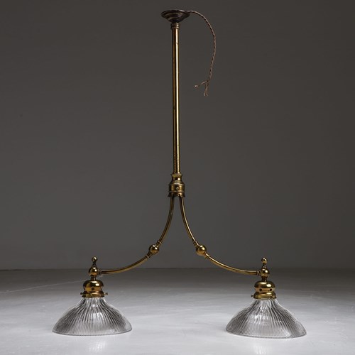 Elegant Brass Two Arm Holophane Electrolier
