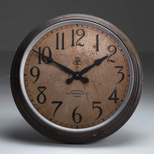 Large 28 Inch Aged Copper International Time Recordings Wall Clock