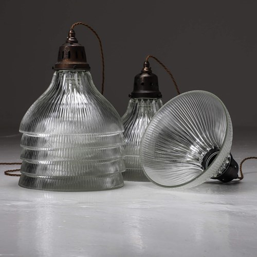 Large Antique Holophane Pendant Light - 2 Available