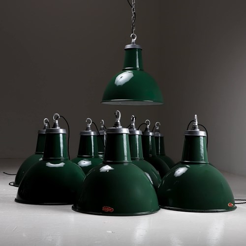 Large Industrial Green Enamel Pendant Light By Crossland 