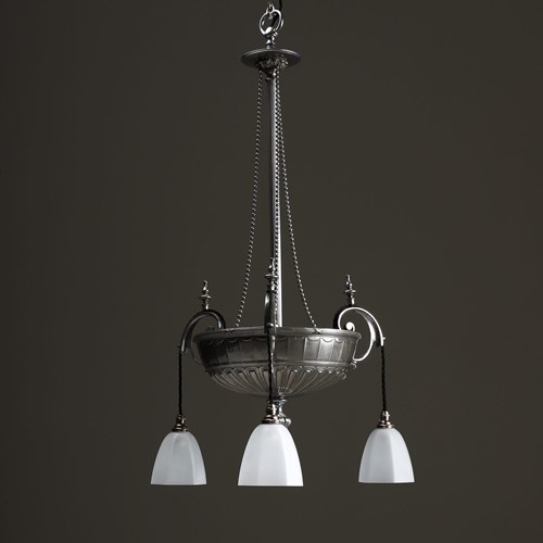 Large Nickel 3 Arm Chandelier