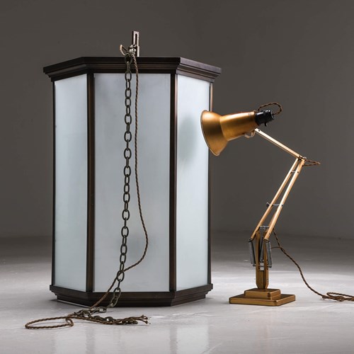 Massive Hexagonal Bronzed Lantern