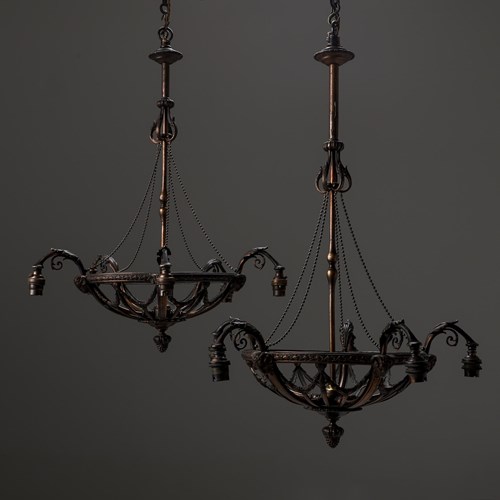 Pair Of Aged Copper F&C Osler Gas Chandeliers