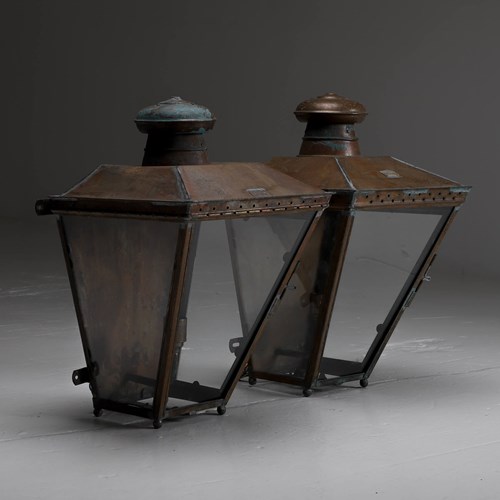 Pair Of Foster & Pullen Aged Copper Wall Lantern Lights