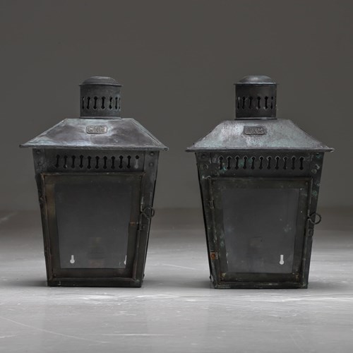 Pair Of Gnr Copper Lanterns