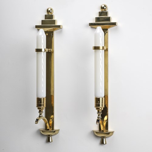 Pair Of Original Art Deco Brass Wall Lights