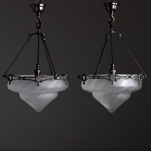 Pair Of W.A.S. Benson Powell Glass Plafonnier Lights