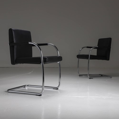 Visasoft Black Leather Cantilever Chairs By Vitra Set Of 6