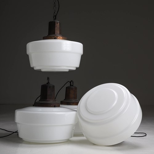 Xl Art Deco Stepped Opaline Pendants