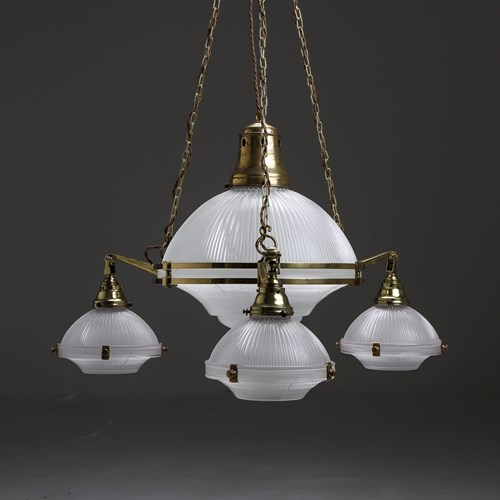 Xl Brass Holophane Chandelier