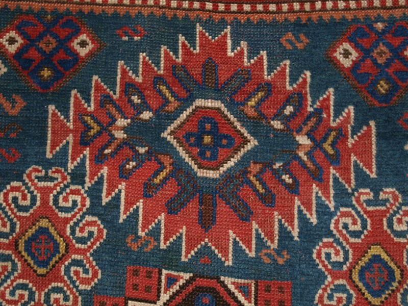 Antique Caucasian Karachov Kazak Rug on Green Grou-cotswold-oriental-rugs-pa077757-main-637788124094644818.JPG