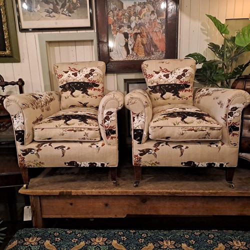 Pair Of Newly Upholstered Edwardian Armchairs 