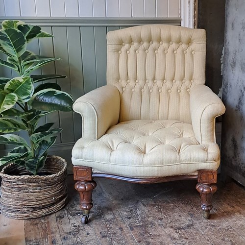 Newly Upholstered Large Victorian Walnut Armchair 