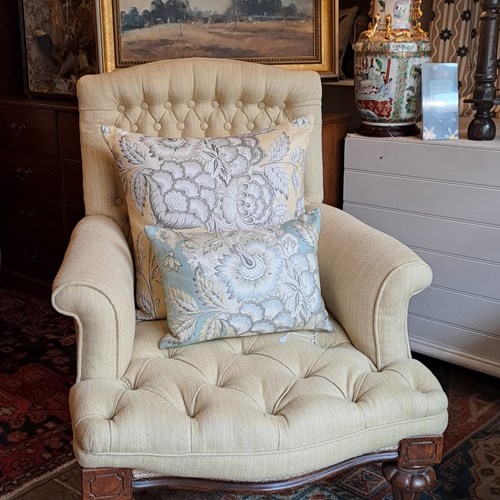 Newly Upholstered Large Victorian Walnut Armchair 