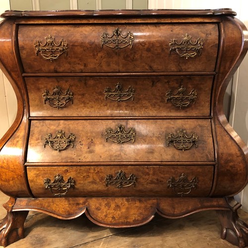 19Th C Dutch Walnut Bombe Chest Of Drawers 