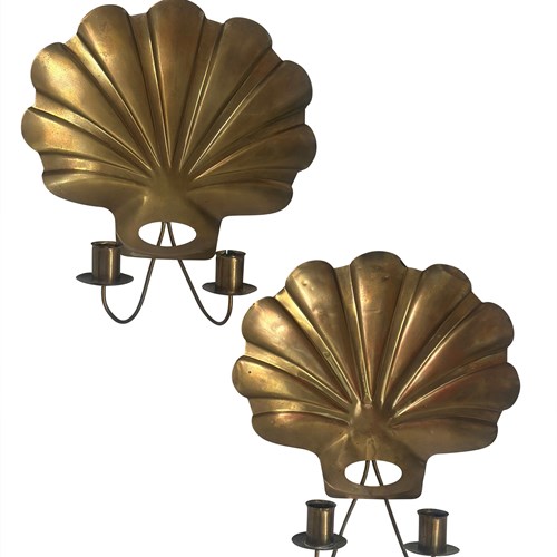 A Pair Of Vintage French Brass 'Scallop Shell' Sconces, 1950S