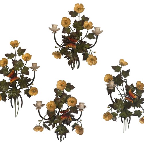 One Pair Of Unusual Vintage Italian 'Buttercup & Butterfly' Sconces