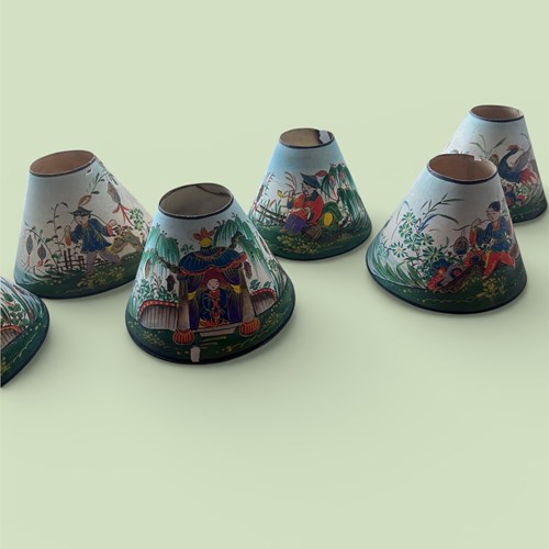 A Set Of 13 Hand Painted 'Chinoiserie' Card Lamp Shades, 1920S/30S