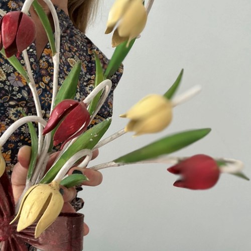 An Italian Painted Tole 'Ribbon Tied Tulips' Sconce, 1940S