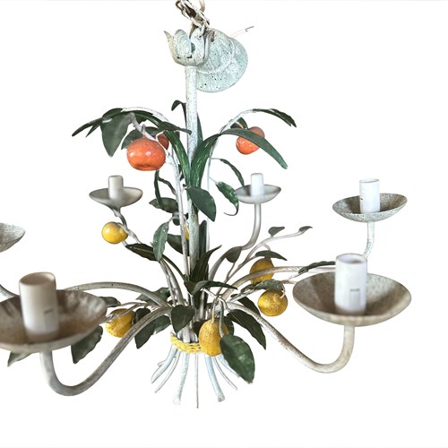 A Vintage French Six Branch Painted Tole 'Citrus' Chandelier
