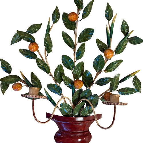 A Vintage French Hand Painted Tole 'Clementine Tree & Urn Twin Branch Sconce