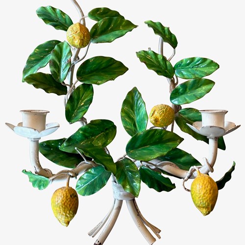 A Single Hand Painted Italian Tole 'Amalfi Lemon' Wall Sconce, 1950S