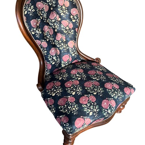 A Mid Victorian Balloon Back Chair Upholstered In Soane 'Coquelicots' Linen