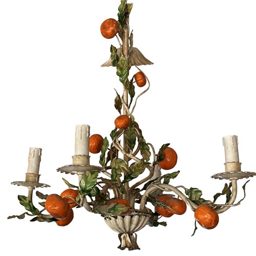 A 1940S Italian Painted Tole 'Tangerine Tree' Four Branch Chandelier