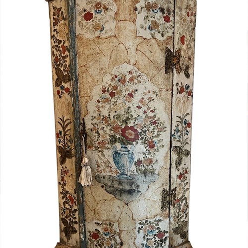 An 18Th Century Dutch Polychrome Painted Bow Fronted Hanging Corner Cupboard