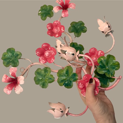 A Pair Of Italian Painted Tole 'Geranium' Sconces, 1950S