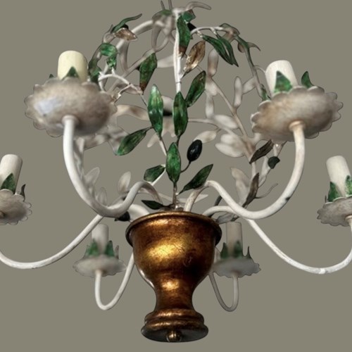 A Vintage French Painted, Silvered & Gilt 'Potted Olive Tree' Chandelier