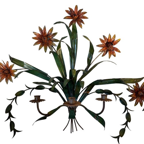A Large & Striking Painted Tole 'Flowering Dahlia' Applique, Italian 1940S/50S