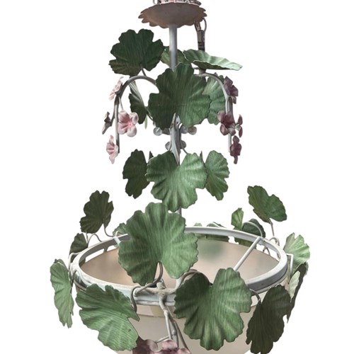 A Painted Tole & Murano Glass 'Flowering Geranium' Pendant By Sergio Terzani