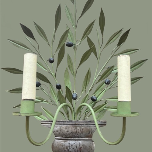 A Painted & Silvered 'Olive Tree & Urn' Sconce By Pouenat, French C1960s
