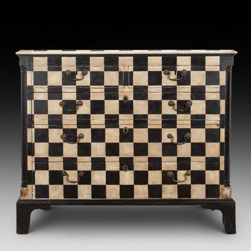 18Th Century English Chequered Painted Chest Of Drawers