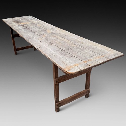 1940S English Wartime Pine Trestle Table